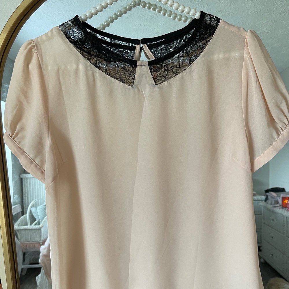 Peach Blouse w/ Lace Trim